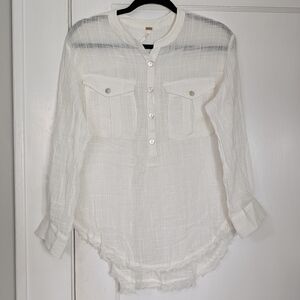 Free People White Gauze Tunic Top Raw Hem Oversized